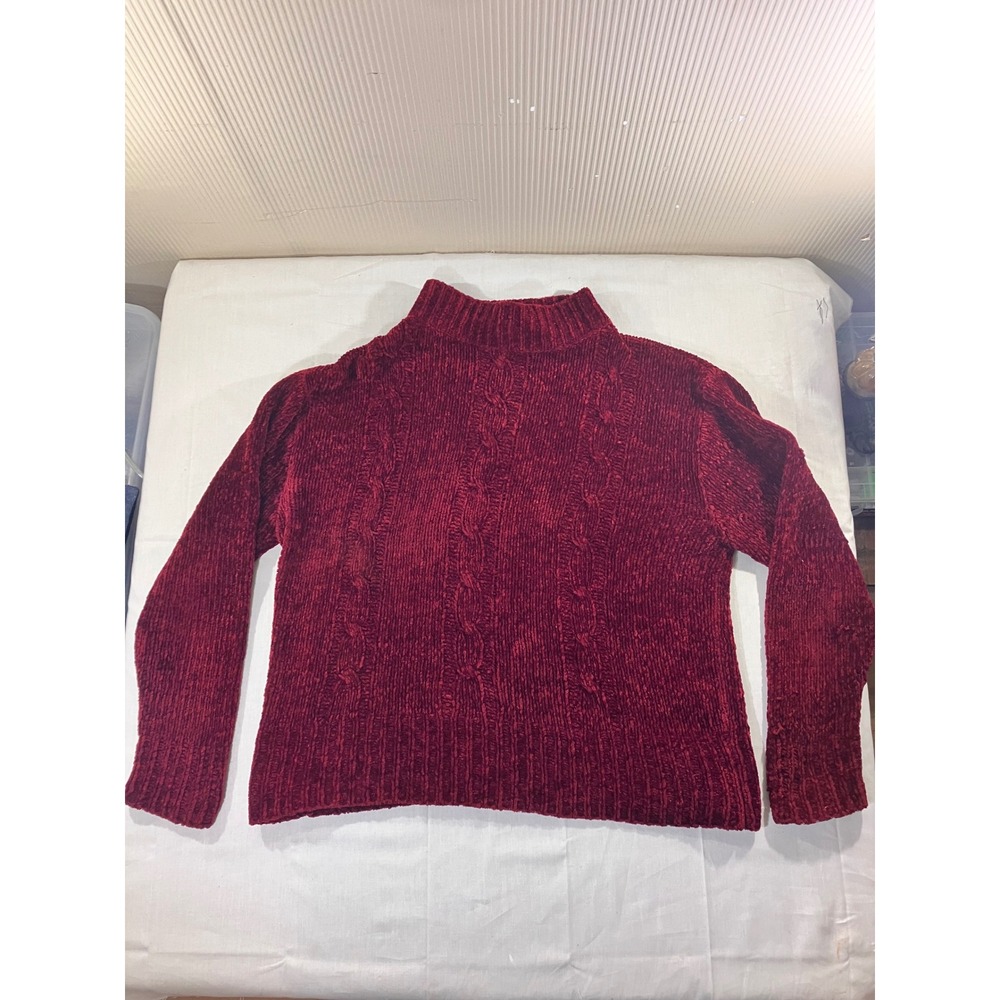 Jenny Buchanan Petites Burgundy Chenille Cable Knit‎ Mock Neck Sweater Medium